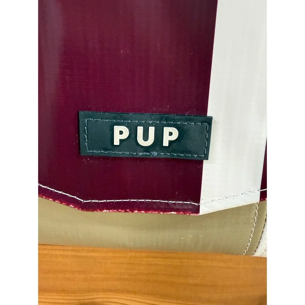 PUP People Urban Patrol Upcycled Crossbody Messenger Bag Burgundy Cream Tan